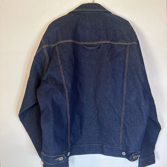 WEBs Denim Trucker Jacket Men’s M Dark Wash, Button Cuffs, 100% Cotton - Picture 2 of 4